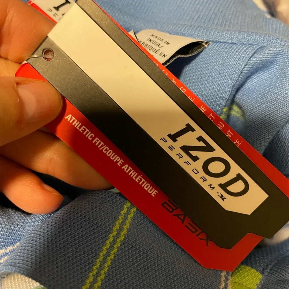 NWT IZOD 100% cotton polo shirt blue white lime green horizontal stripes